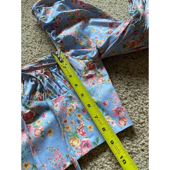 Floral Bustier Top Puff Sleeve Cottegecore Crop Top Blouse Spring Feminine - Picture 4 of 7